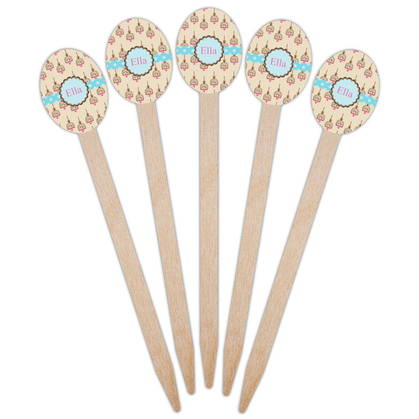 Kissing Birds Wooden Food Pick - Oval - Fan View