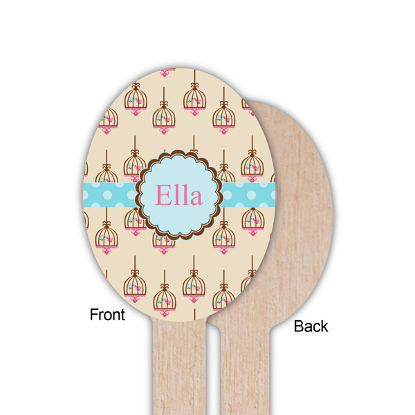 Kissing Birds Wooden Food Pick - Oval - Single Sided - Front & Back