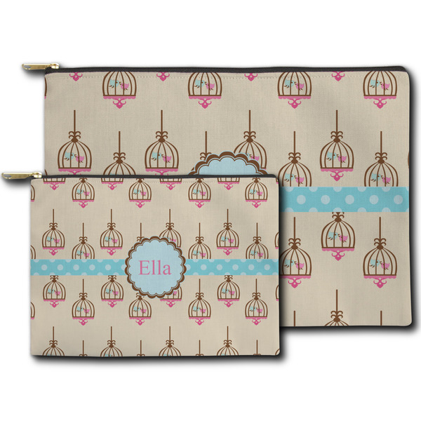 Kissing Birds Zippered Pouches - Size Comparison