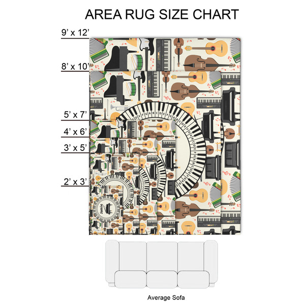 Musical Instruments 2'x3' Indoor Area Rugs - Size Chart