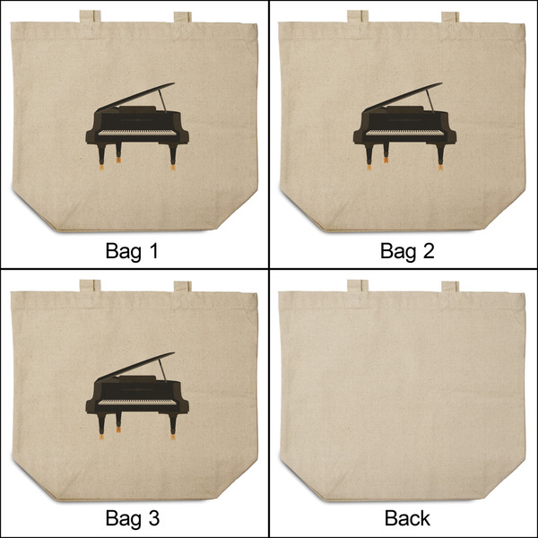 Musical Instruments 3 Reusable Cotton Grocery Bags - Front & Back View