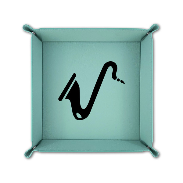 Musical Instruments 6" x 6" Teal Leatherette Snap Up Tray - FOLDED UP