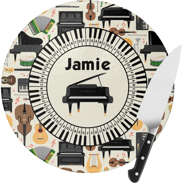 Custom Musical Instruments Round Glass Cutting Board - Small (Personalized)
