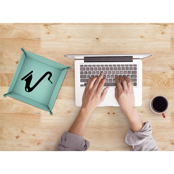 Musical Instruments 9" x 9" Teal Leatherette Snap Up Tray - LIFESTYLE