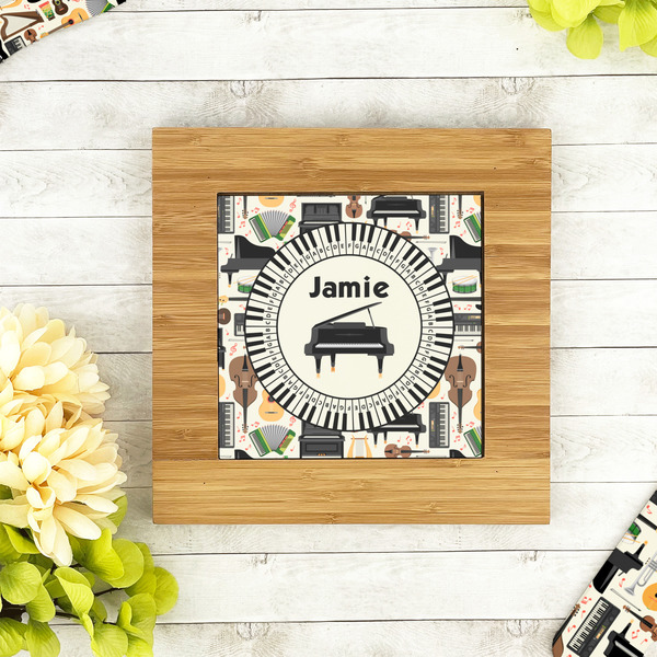 Musical Instruments Bamboo Trivet with 6" Tile - LIFESTYLE