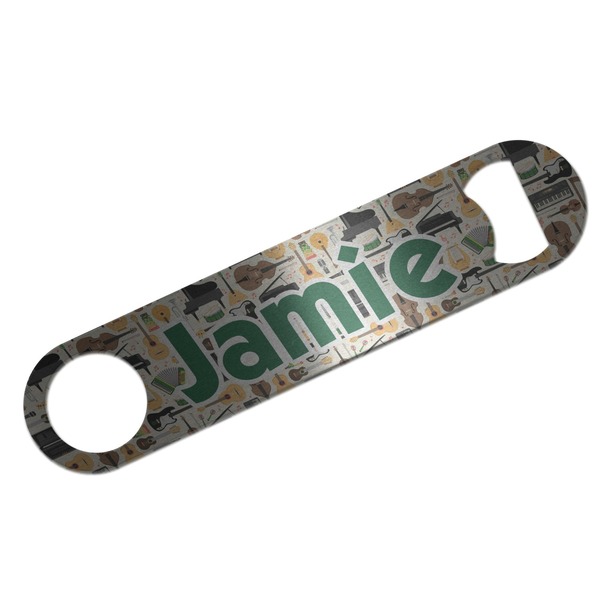 Custom Musical Instruments Bar Bottle Opener - Silver w/ Name or Text