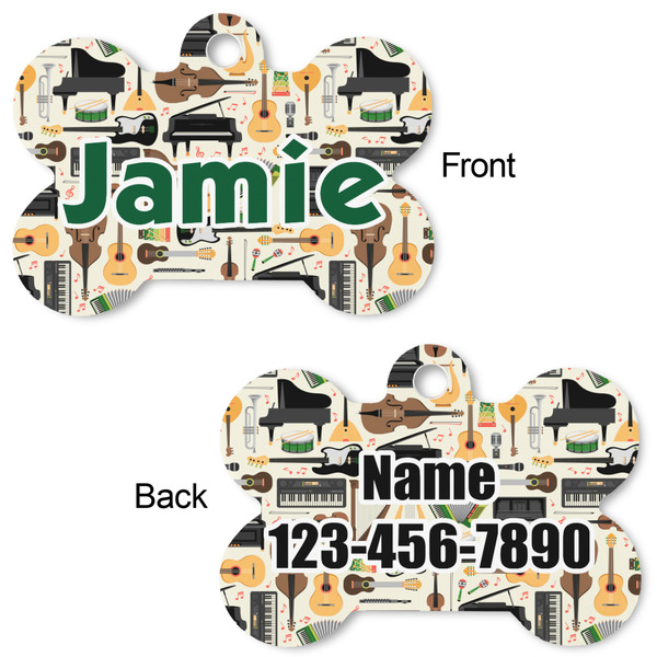 Musical Instruments Bone Shaped Dog Tag - Front & Back