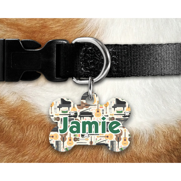 Musical Instruments Bone Shaped Dog Tag on Collar & Dog