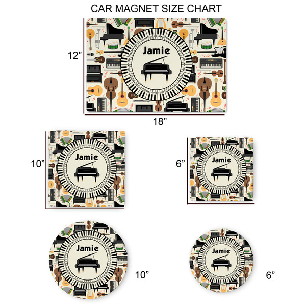 Musical Instruments Car Magnets - SIZE CHART