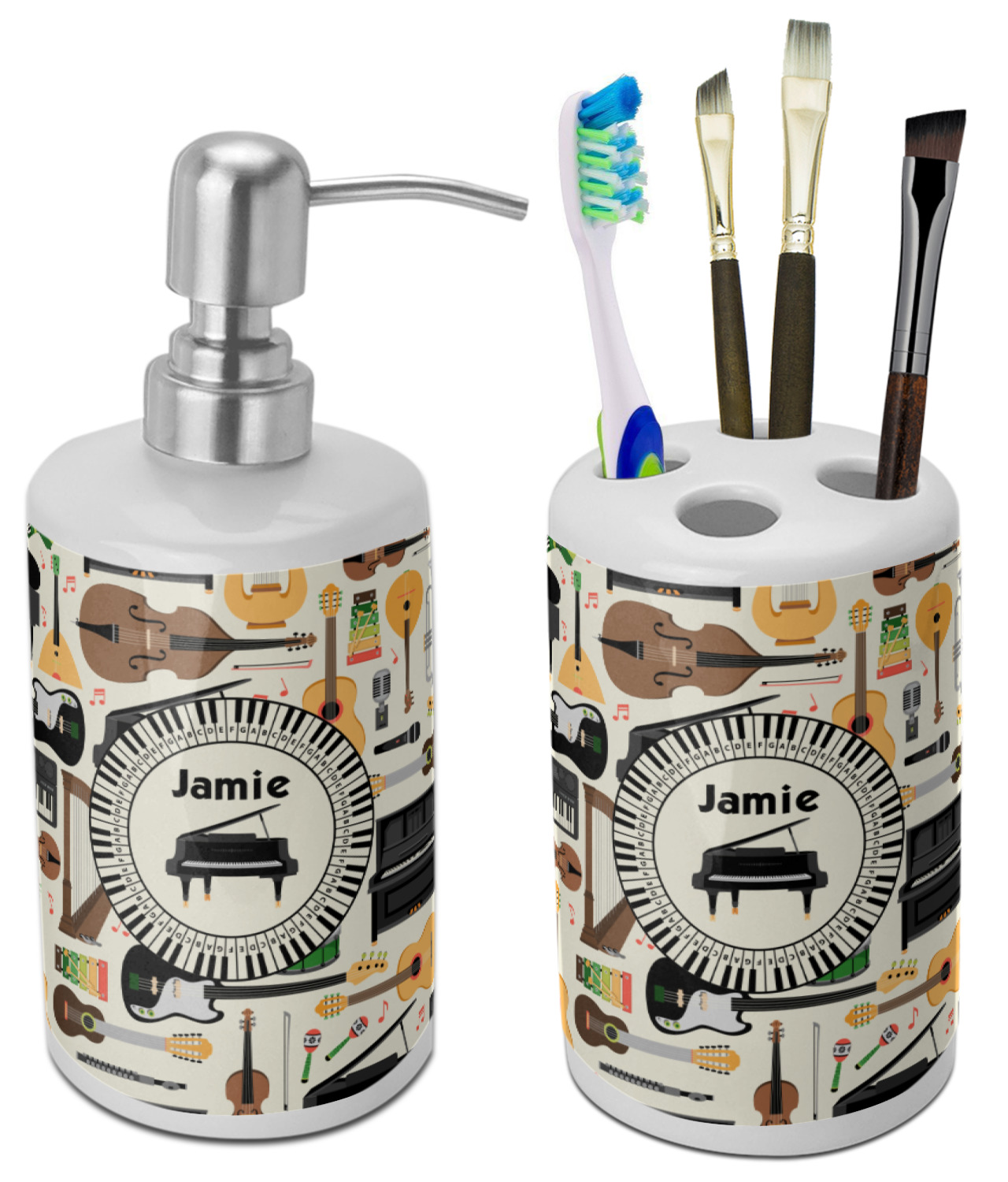Musical Instruments Ceramic Bathroom Accessories Set (Personalized