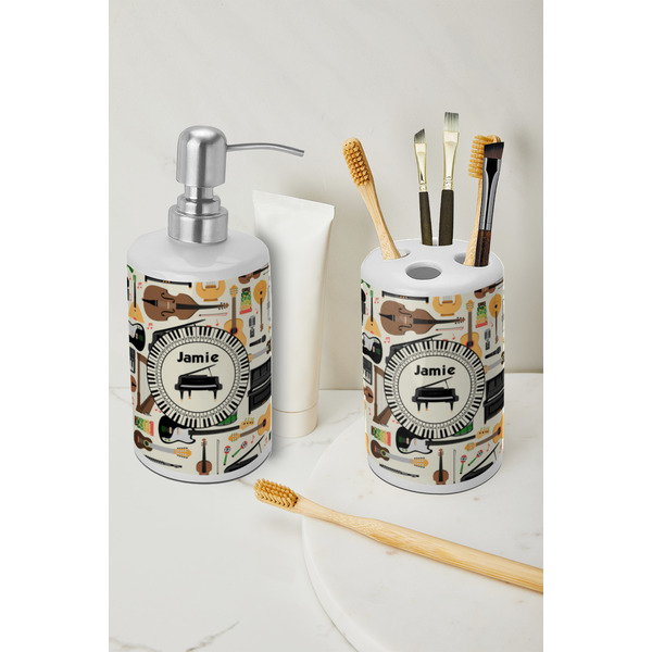 Musical Instruments Ceramic Bathroom Accessories - LIFESTYLE (toothbrush holder & soap dispenser)