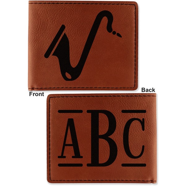 Musical Instruments Cognac Leatherette Bifold Wallets - Front and Back