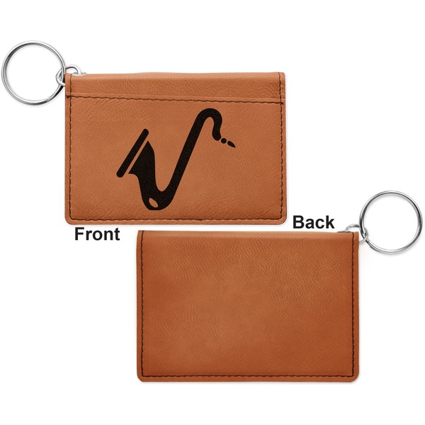 Musical Instruments Cognac Leatherette Keychain ID Holders - Front Apvl