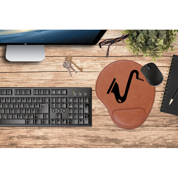 Musical Instruments Cognac Leatherette Mousepad with Wrist Support - Lifestyle Image