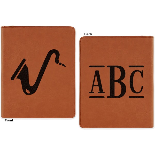 Musical Instruments Cognac Leatherette Zipper Portfolios with Notepad - Double Sided - Apvl