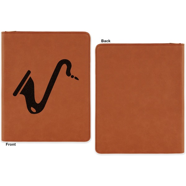 Musical Instruments Cognac Leatherette Zipper Portfolios with Notepad - Single Sided - Apvl