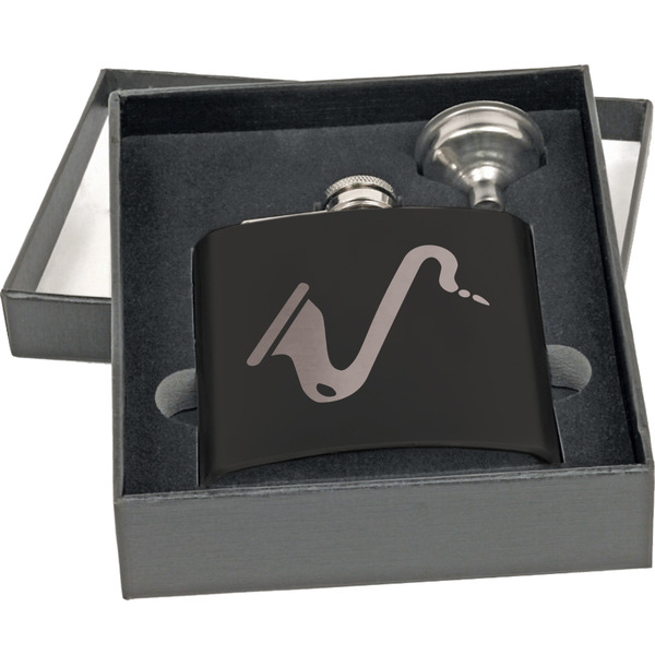 Musical Instruments Engraved Black Flask Gift Set