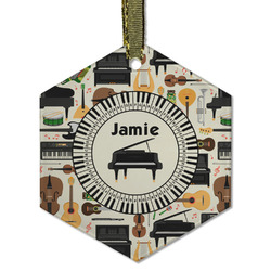 Musical Instruments Flat Glass Ornament - Hexagon w/ Name or Text