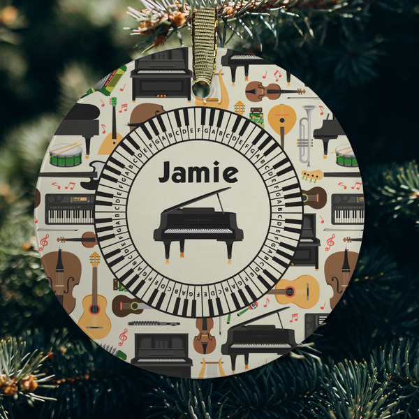Musical Instruments Frosted Glass Ornament - Round (Lifestyle)