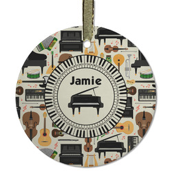 Musical Instruments Flat Glass Ornament - Round w/ Name or Text