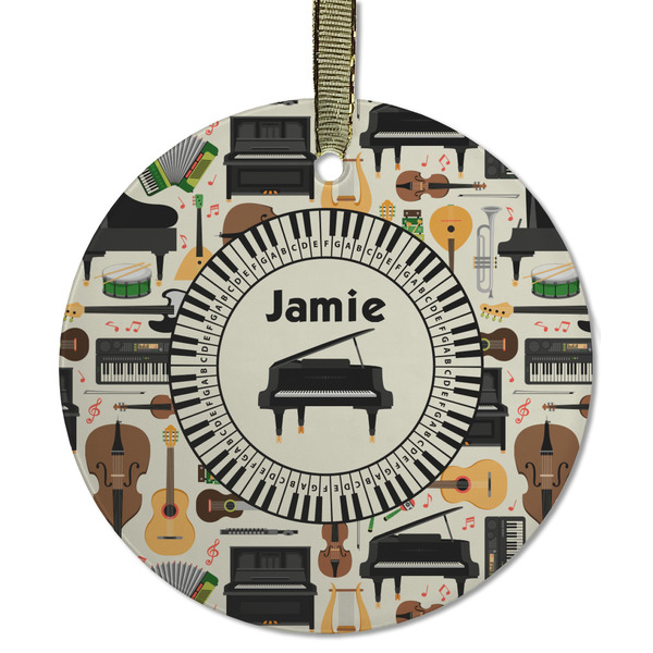 Custom Musical Instruments Flat Glass Ornament - Round w/ Name or Text