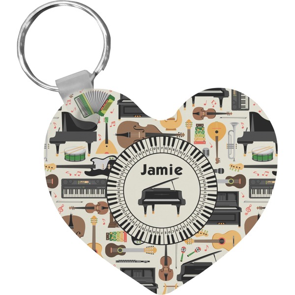 Custom Musical Instruments Heart Plastic Keychain w/ Name or Text