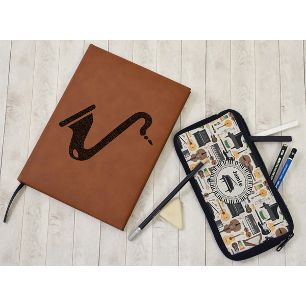 Musical Instruments Leather Sketchbook - Small - Single Sided - In Context