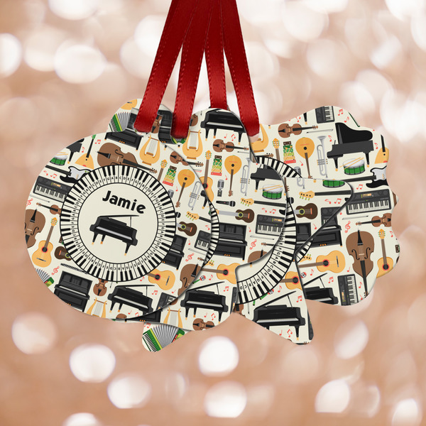 Custom Musical Instruments Metal Ornaments - Double Sided w/ Name or Text