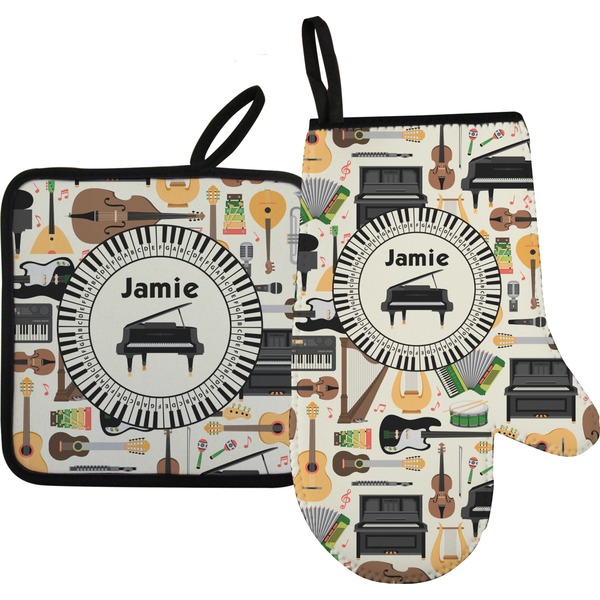 Custom Musical Instruments Right Oven Mitt & Pot Holder Set w/ Name or Text