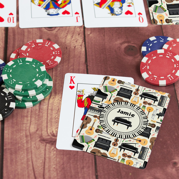 Musical Instruments On Table with Poker Chips