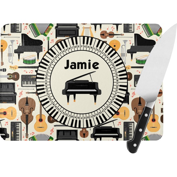 Custom Musical Instruments Rectangular Glass Cutting Board - Large - 15.25"x11.25" w/ Name or Text