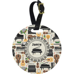 Musical Instruments Plastic Luggage Tag - Round (Personalized)