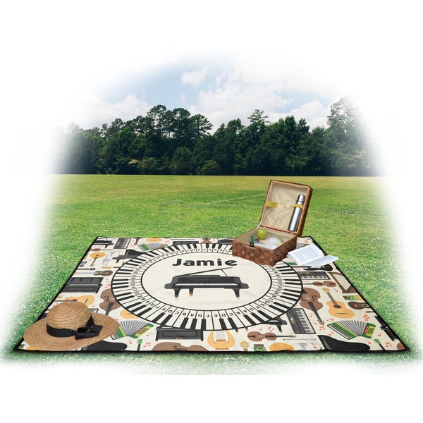 Musical Instruments Picnic Blanket - with Basket Hat and Book - in Use