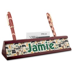 Musical Instruments Red Mahogany Nameplate with Business Card Holder (Personalized)