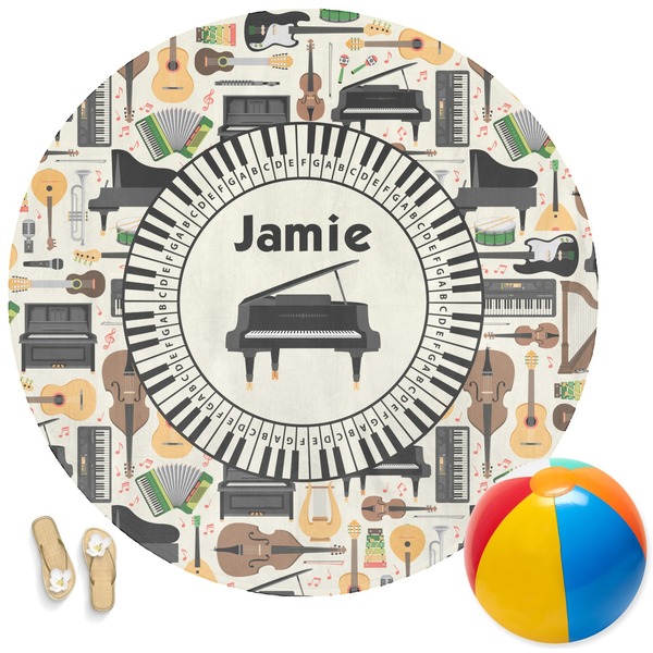 Custom Musical Instruments Round Beach Towel (Personalized)