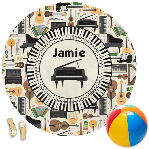Custom Musical Instruments Round Beach Towel (Personalized)
