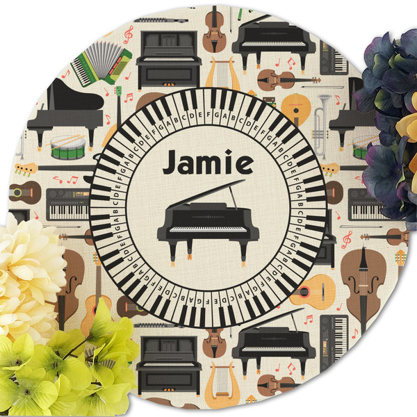 Musical Instruments Round Linen Placemats - Front (w flowers)