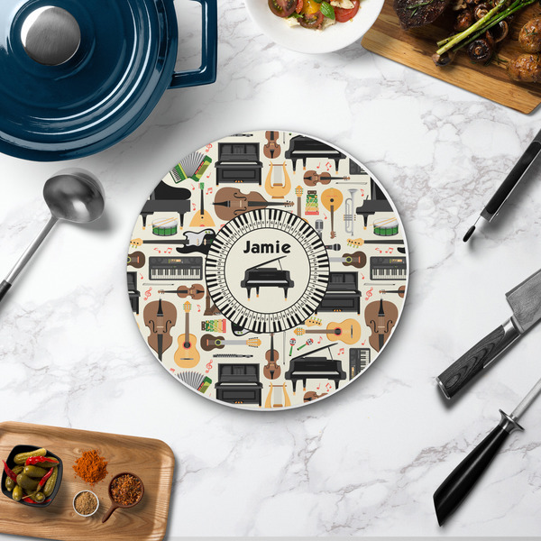 Musical Instruments Round Stone Trivet - In Context View