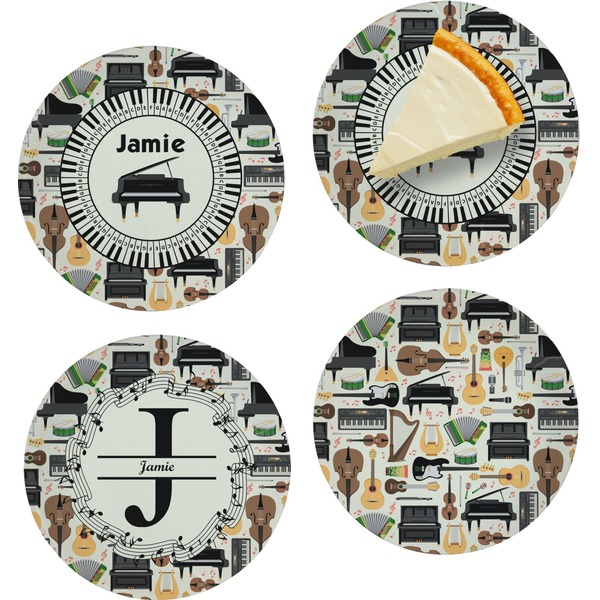 Custom Musical Instruments Set of 4 Glass Appetizer / Dessert Plate 8" (Personalized)