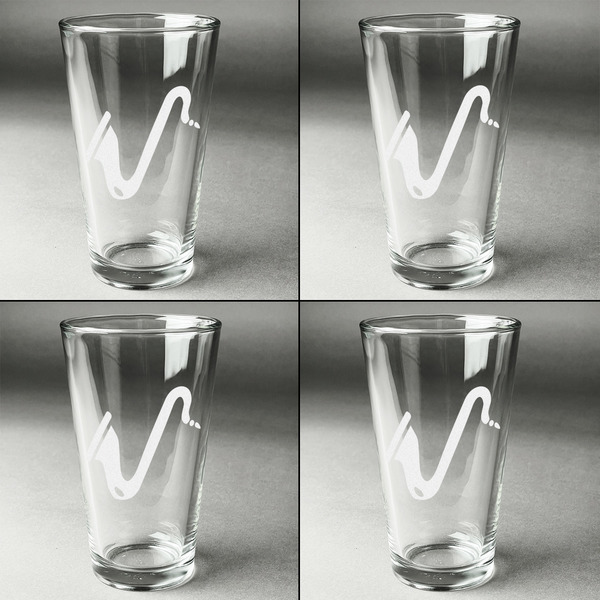 Musical Instruments Set of Four Engraved Beer Glasses - Individual View