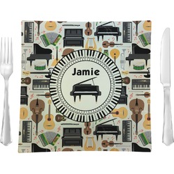 Musical Instruments 9.5" Glass Square Lunch / Dinner Plate- Single or Set of 4 (Personalized)
