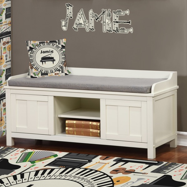 Musical Instruments Wall Name Decal Above Storage bench