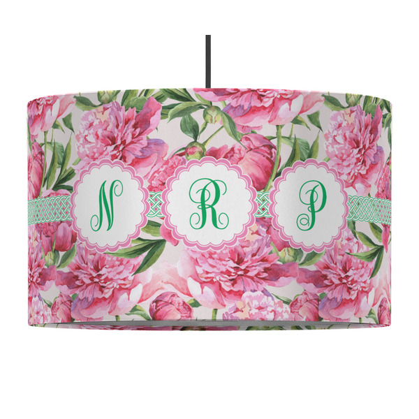 Watercolor Peonies 12" Drum Lampshade - PENDANT (Fabric)
