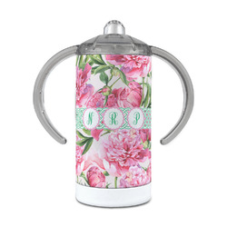 Watercolor Peonies 12 oz Stainless Steel Sippy Cup (Personalized)