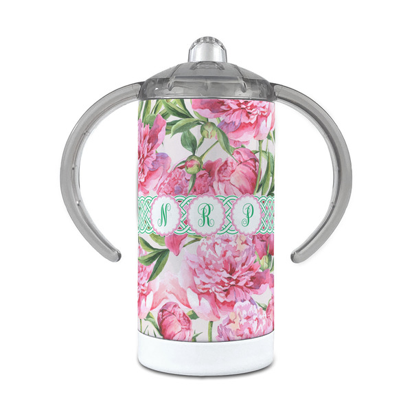 Custom Watercolor Peonies 12 oz Stainless Steel Sippy Cup (Personalized)