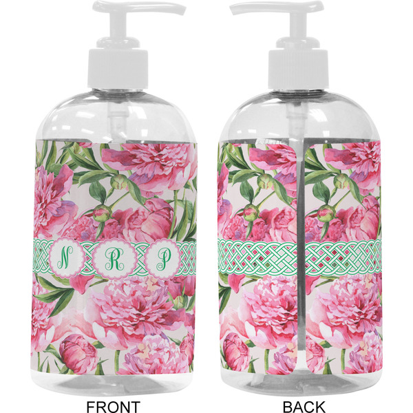 Watercolor Peonies 16 oz Plastic Liquid Dispenser- Approval- White