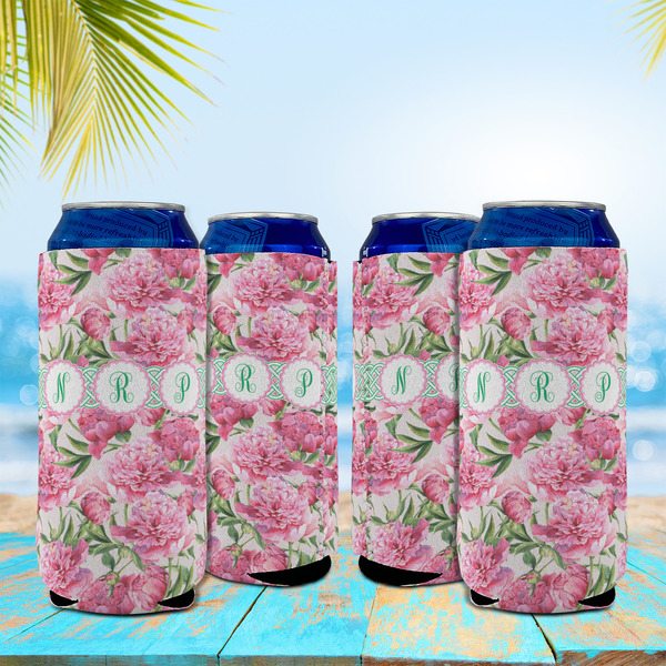 Watercolor Peonies 16oz Can Sleeve - Set of 4 - LIFESTYLE