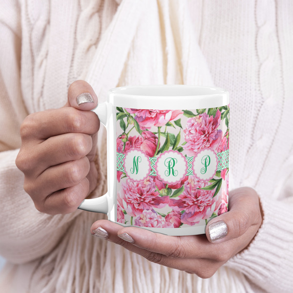 Watercolor Peonies 20oz Coffee Mug - LIFESTYLE