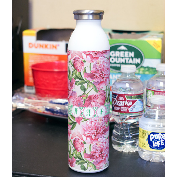 Watercolor Peonies 20oz Water Bottles - Full Print - In Context