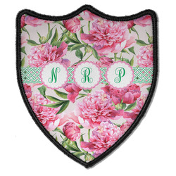 Watercolor Peonies Iron On Shield Patch B w/ Multiple Names